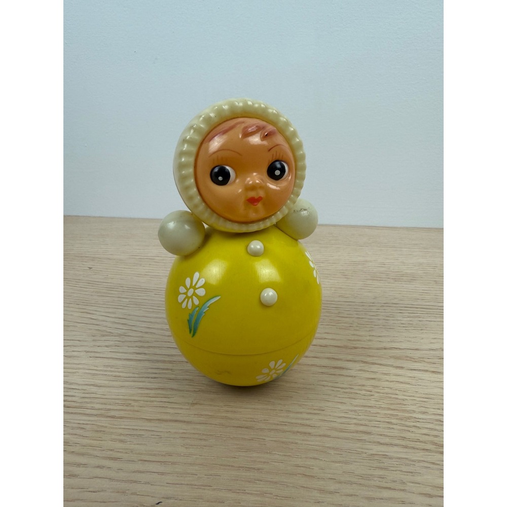 Vintage‎ Tolo Baby Rattle Toy Yellow Weeble Wobble Figure